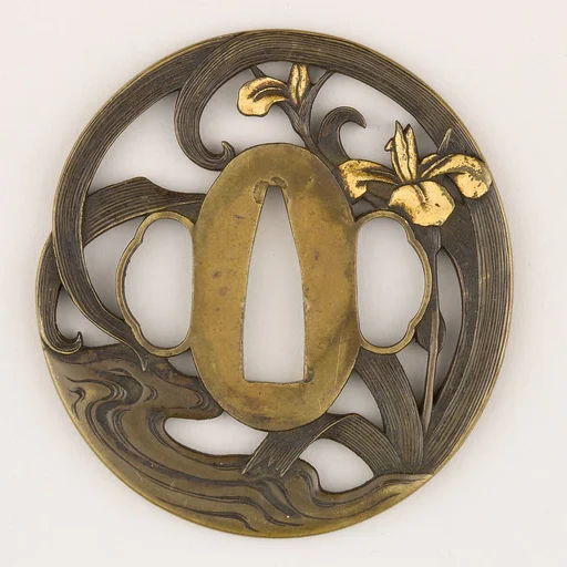 Sword Guard (<i>Tsuba</i>) Depicting Iris in Running Water (水辺の杜若図鐔)