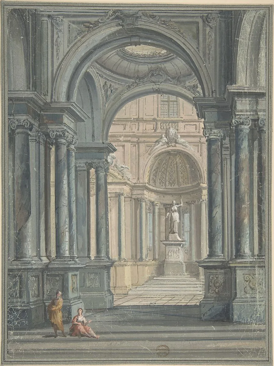 Interior of Temple, Design for Stage Scene — Anonymous, Italian, Bolognese 18th century artist