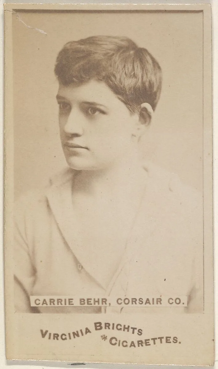 Carrie Behr, Corsair Co., from the Actors and Actresses series (N45, Type 6) for Virginia Brights Cigarettes — Allen & Ginter