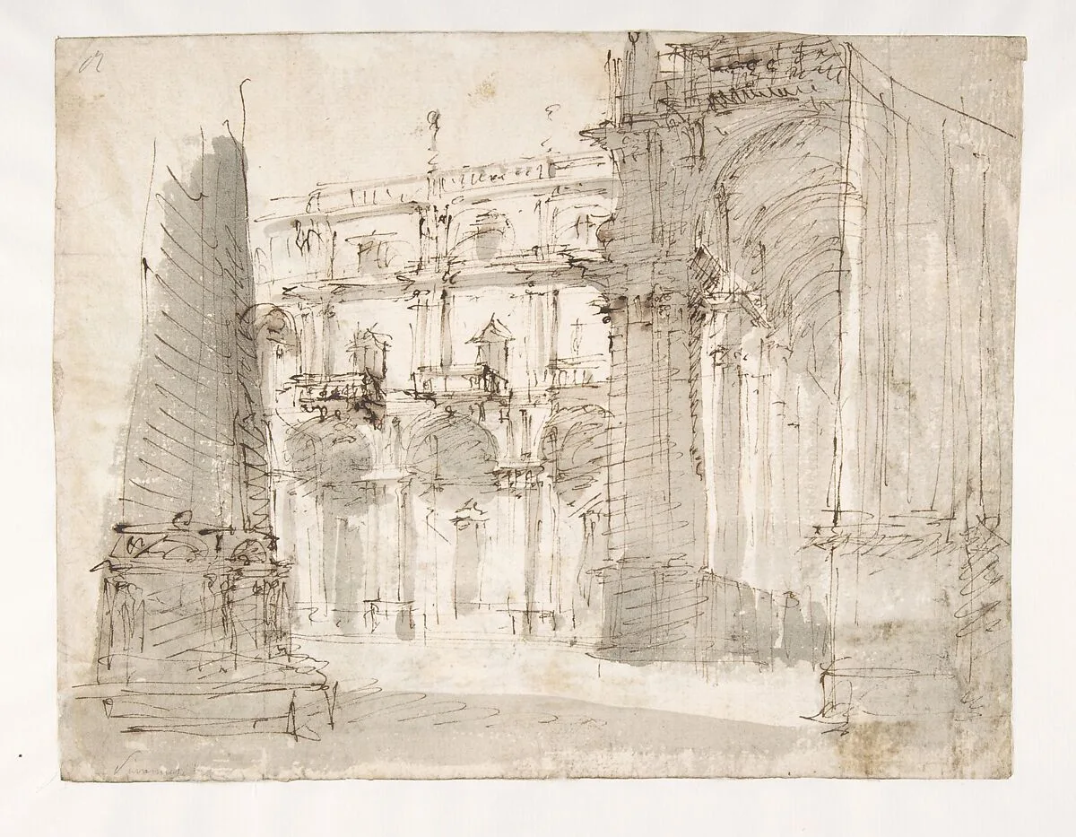 Street Scene with a Palace Facade and an Arcade — Fabrizio Galliari|Bernardino Galliari
