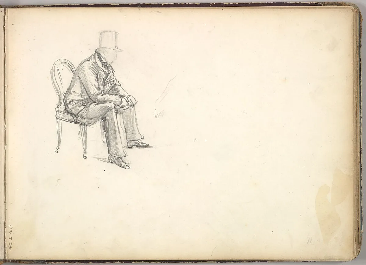 Man Seated on a Chair (in Sketch Book With Drawings on Twenty-six Leaves) — Frederic, Lord Leighton