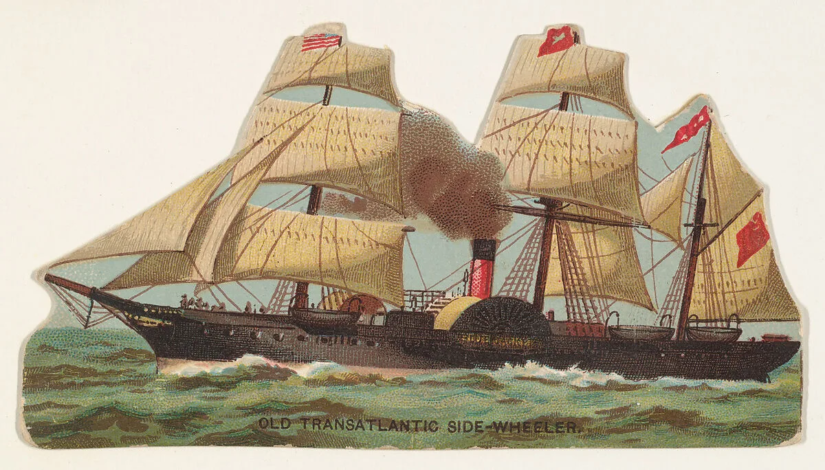 Old Transatlantic Side-Wheeler, from the Types of Vessels series (N139) issued by Duke Sons & Co. to promote Honest Long Cut Tobacco — Giles|Knapp & Company|W. Duke, Sons & Co.