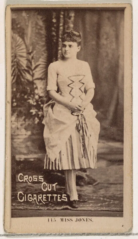 Card Number 115, Miss Jones, from the Actors and Actresses series (N145-2) issued by Duke Sons & Co. to promote Cross Cut Cigarettes — W. Duke, Sons & Co.