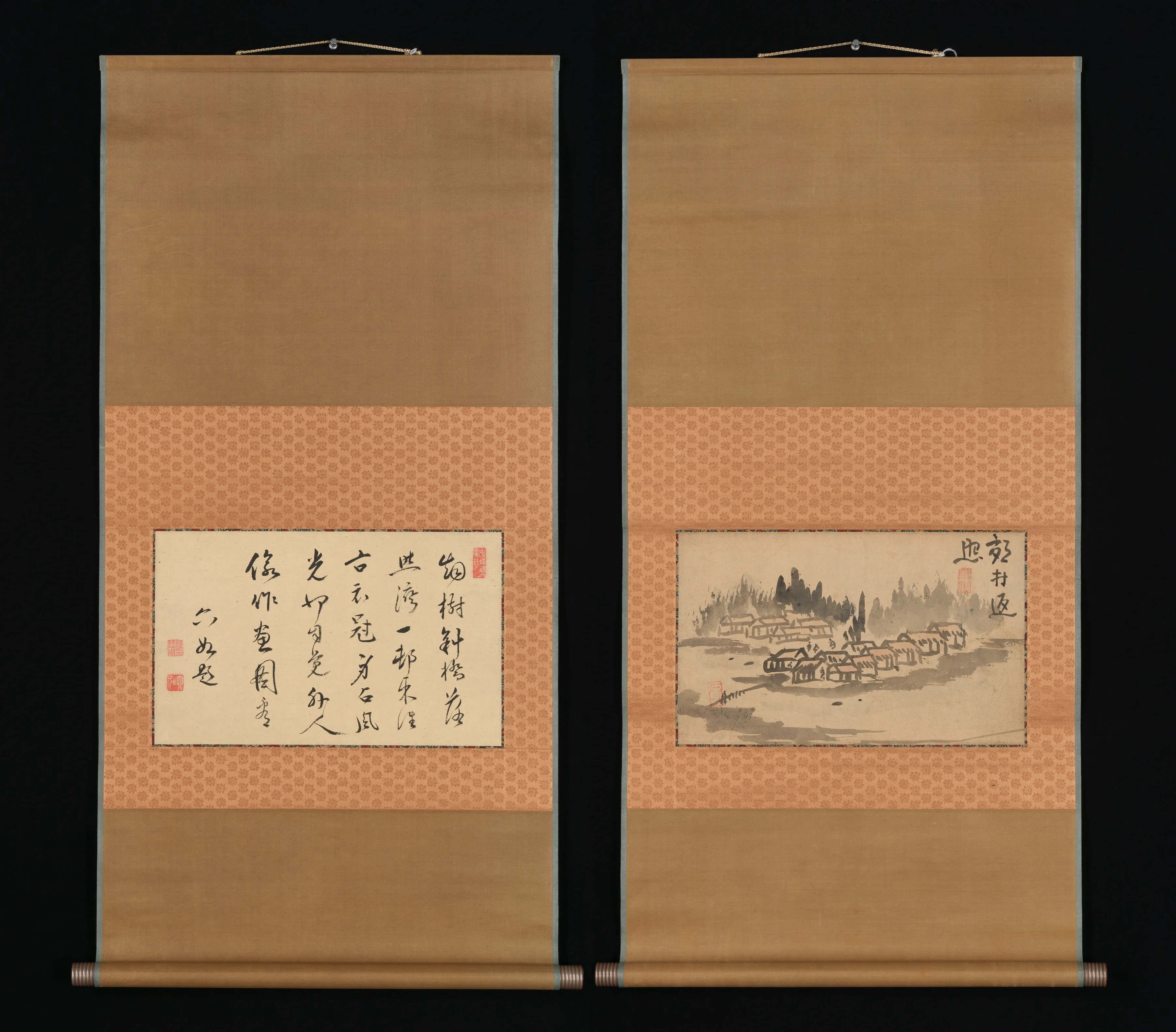 池大雅筆 「大雅堂画弁題詩」|Evening Glow in a Mountain Village and Calligraphy — Rokunyo|Ike Taiga