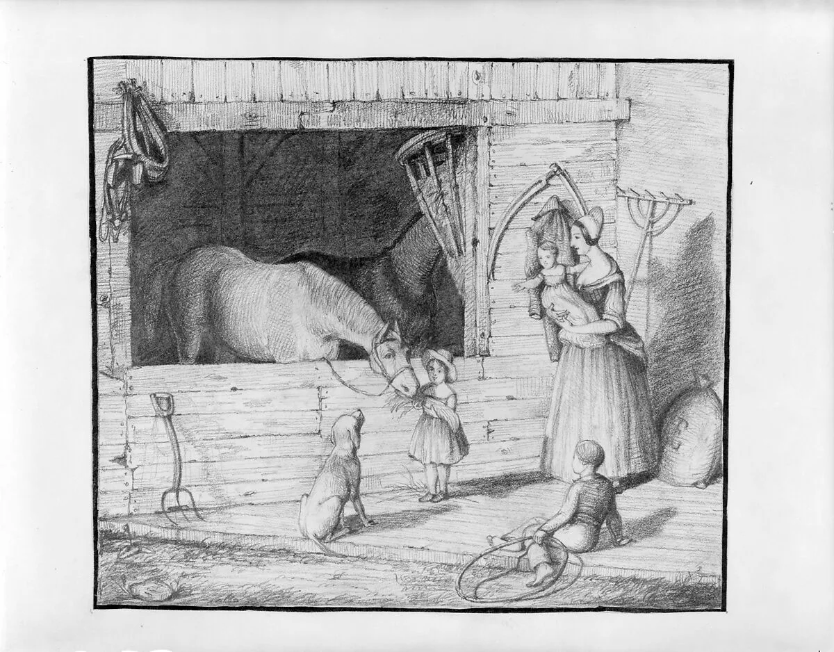Mother and Children in a Stable (from Hosack Album) — David Hosack