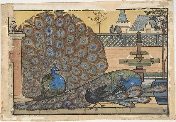 Design for a Tile: Peacocks in a Garden — Walter J. Morgan