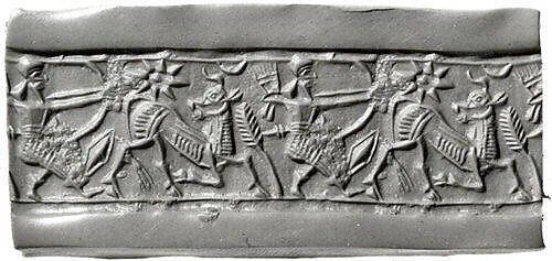 Cylinder seal with hunting scene
