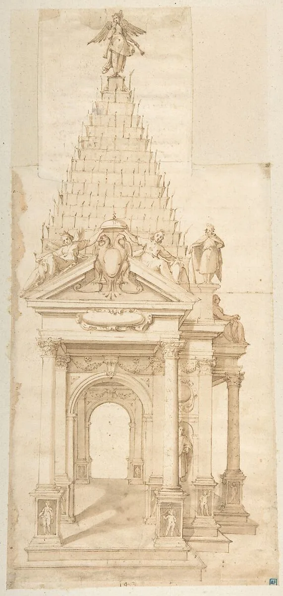 Drawing of a Catafalque for Philip II of Spain, 1598 — Alessandro Casolani della Torre