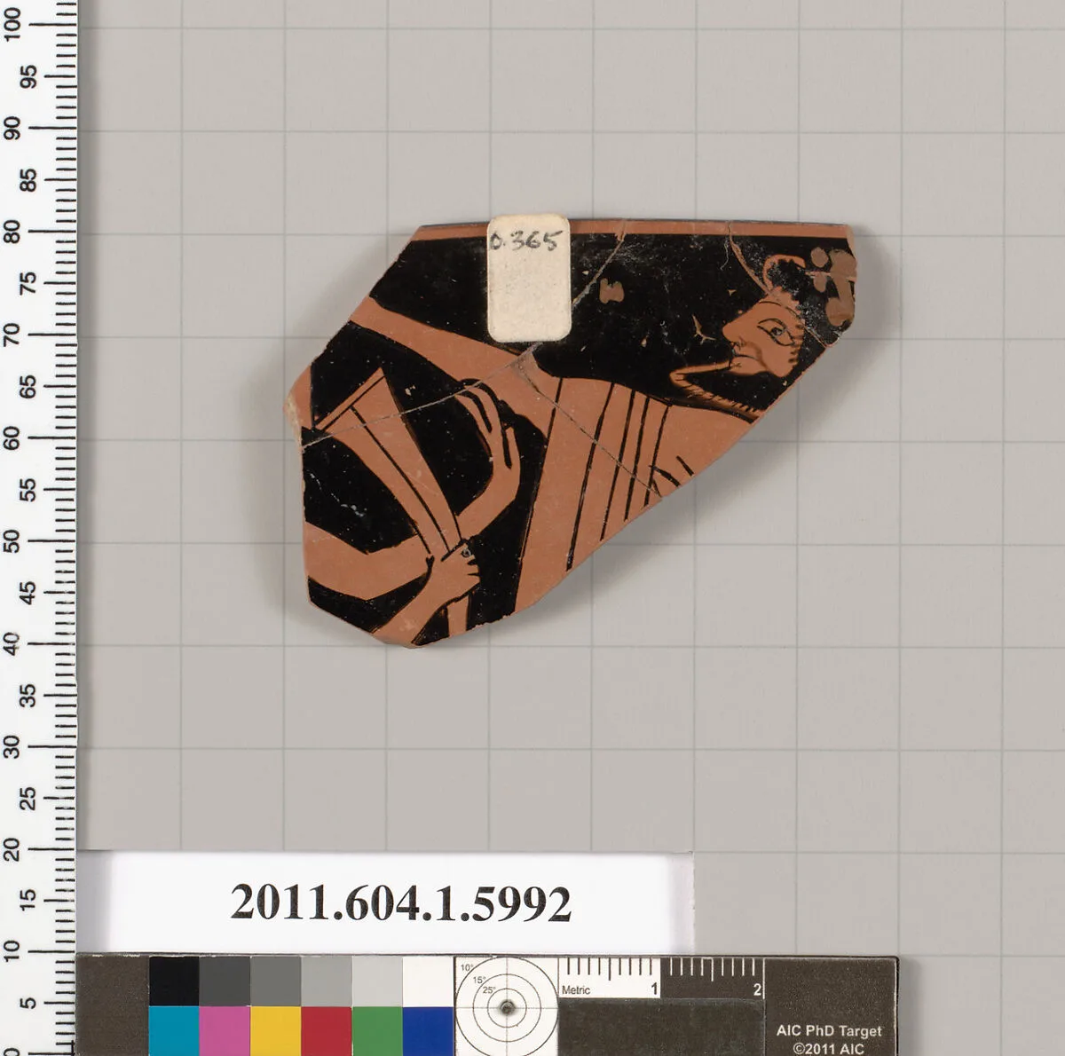 Terracotta rim fragment of a kylix (drinking cup) — Euergides Painter