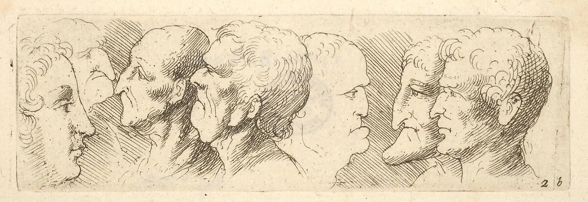 Head studies — Leonardo da Vinci|Wenceslaus Hollar