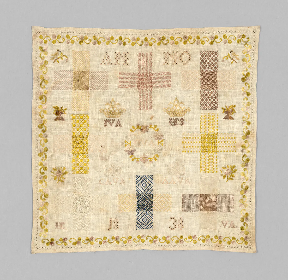Embroidered darning sampler — Unknown