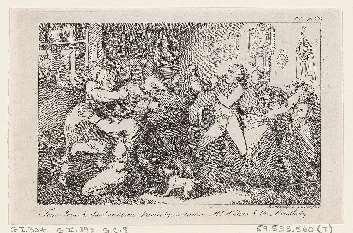 Tom Jones & the Landlord, Partridge & Susan, Mrs Waters & the Landlady, from "The History of Tom Jones, a Foundling" — Henry Fielding|Thomas Rowlandson
