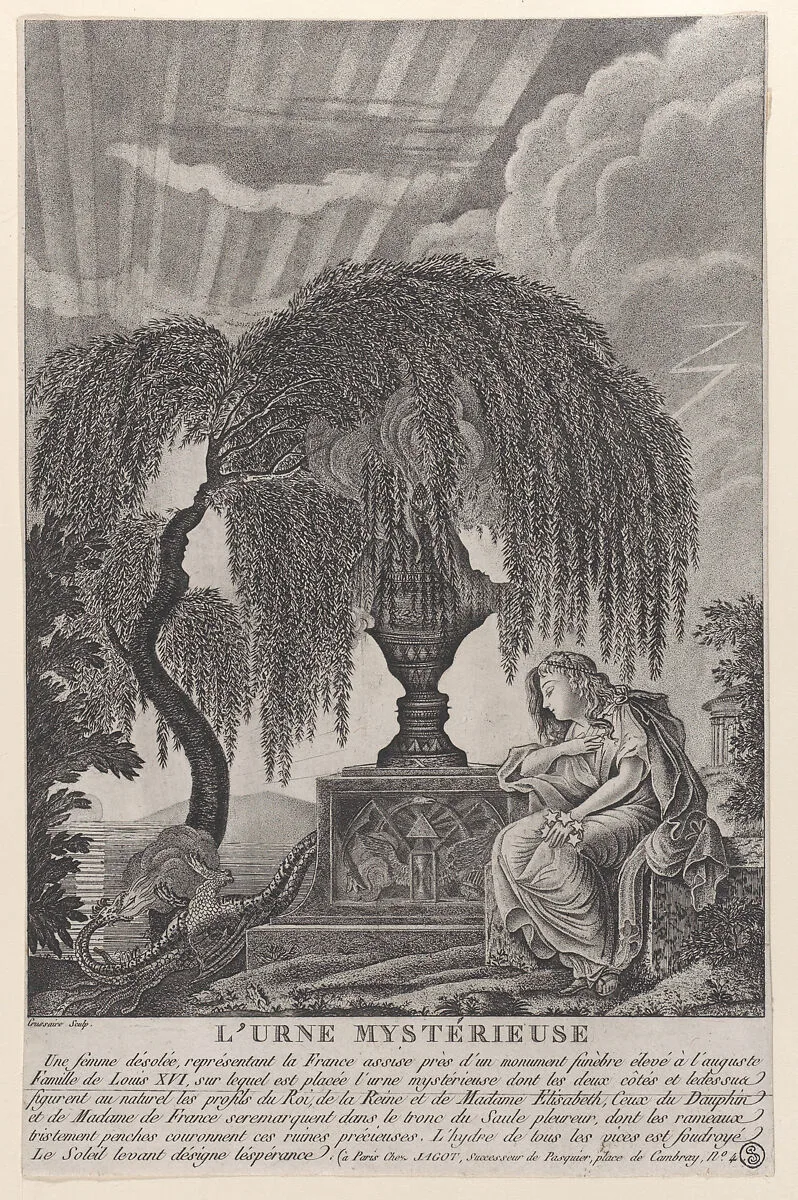 The Mysterious Urn, with the hidden silhouettes of the French royal family — Louis XVII|Pierre Jean Joseph Denis Crussaire|Marie Antoinette, Queen of France