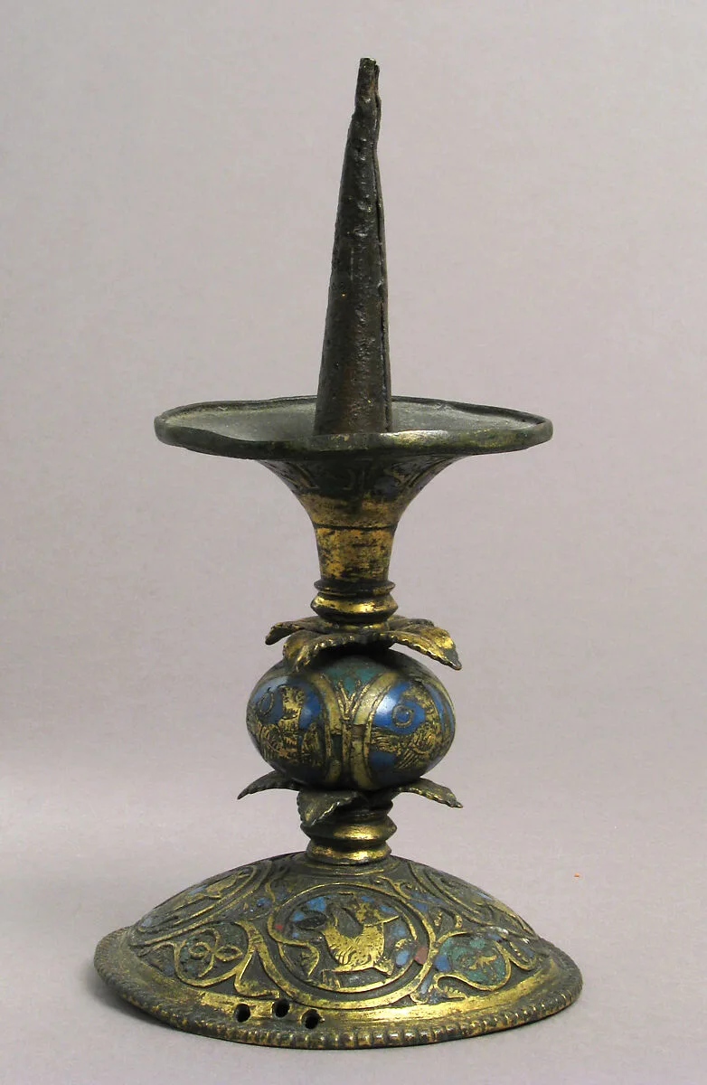 Pricket Candlestick with Birds, Vines, and Leaves — Unknown