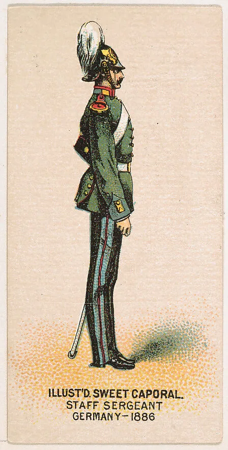 Staff Sergeant, Germany, 1886, from the Military Series (N224) issued by Kinney Tobacco Company to promote Sweet Caporal Cigarettes — Kinney Brothers Tobacco Company
