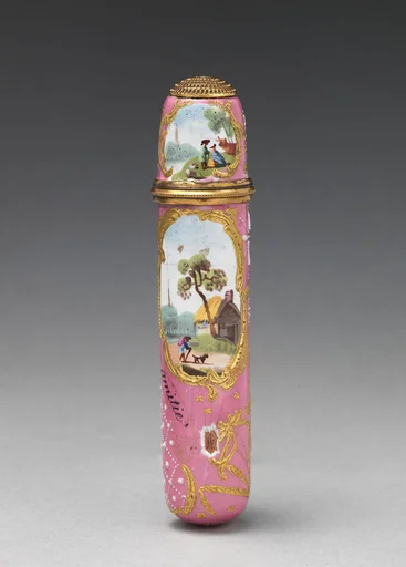 Scent bottle and holder with thimble