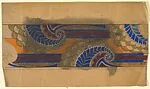 Horizontal Frieze with a Pattern of Decorative Fern Leaves on Background of Horizontal Stripes — Anonymous, French, 20th century
