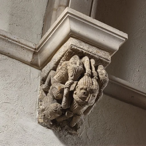 Corbel with Five Interlaced Hair-Pulling Acrobats