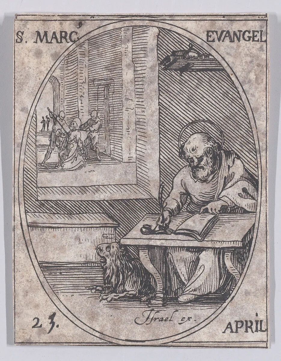 S. Marc, évangéliste (St. Mark, Evangelist), April 25th, from "Les Images De Tous Les Saincts et Saintes de L'Année" (Images of All of the Saints and Religious Events of the Year) — Jacques Callot|Israël Henriet