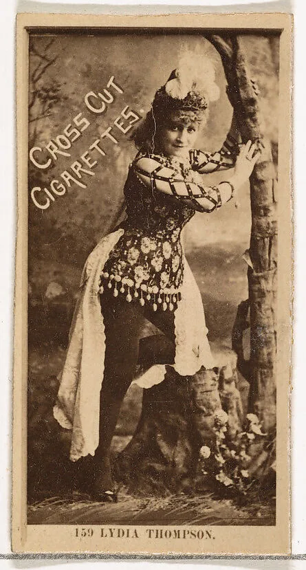 Card Number 159, Lydia Thompson, from the Actors and Actresses series (N145-2) issued by Duke Sons & Co. to promote Cross Cut Cigarettes — W. Duke, Sons & Co.