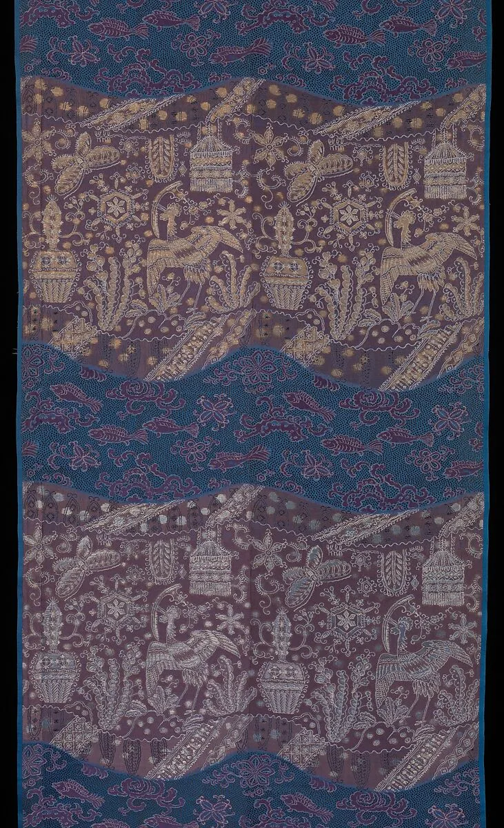 和更紗模様帯|Obi with Design of Fish and Marine Objects — Unknown