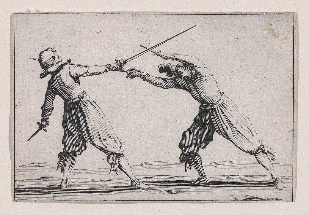 Le Duel a l'Épée et au Poignard (The Duel with the Sword and Dagger), from Les Caprices Series A, The Florence Set — Jacques Callot|Lorenzo de' Medici
