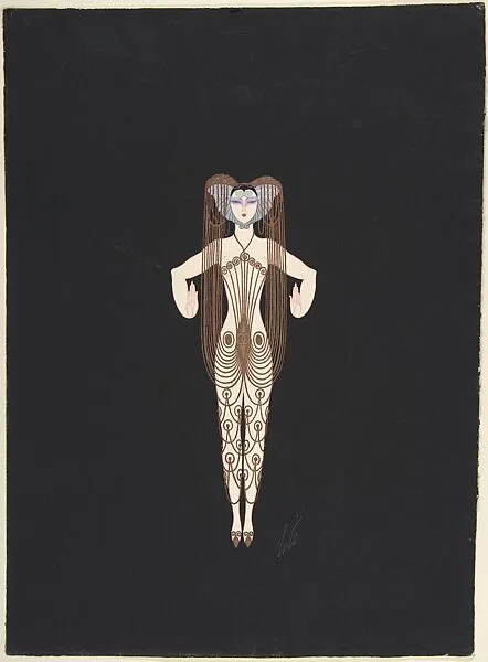 Costume Design Formed of Swags of Gold Beads Draped from Silver Headdress to Ankles for "L'Or," Ziegfield Follies — Erté (Romain de Tirtoff)