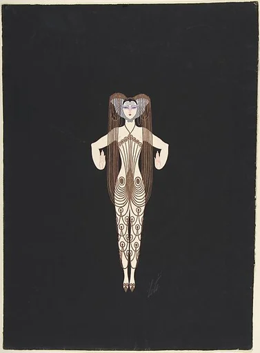 Costume Design Formed of Swags of Gold Beads Draped from Silver Headdress to Ankles for "L'Or," Ziegfield Follies