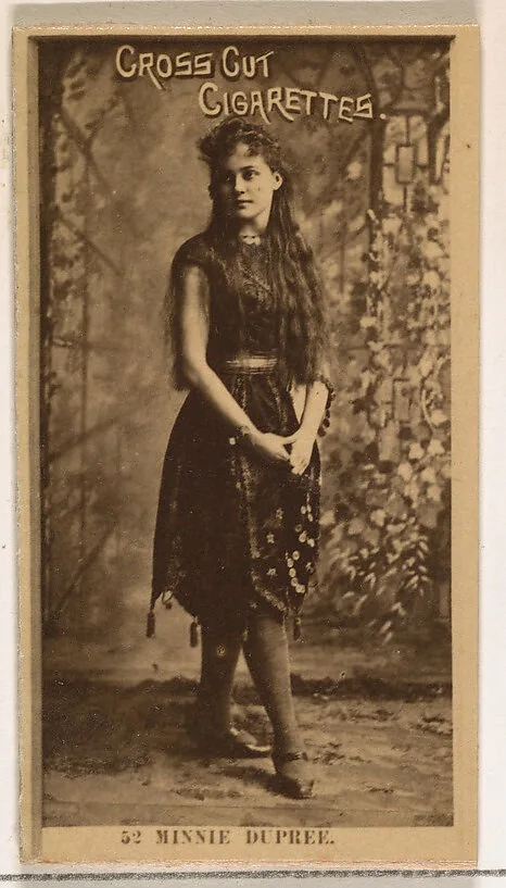 Card Number 52, Minnie Dupree, from the Actors and Actresses series (N145-2) issued by Duke Sons & Co. to promote Cross Cut Cigarettes — W. Duke, Sons & Co.