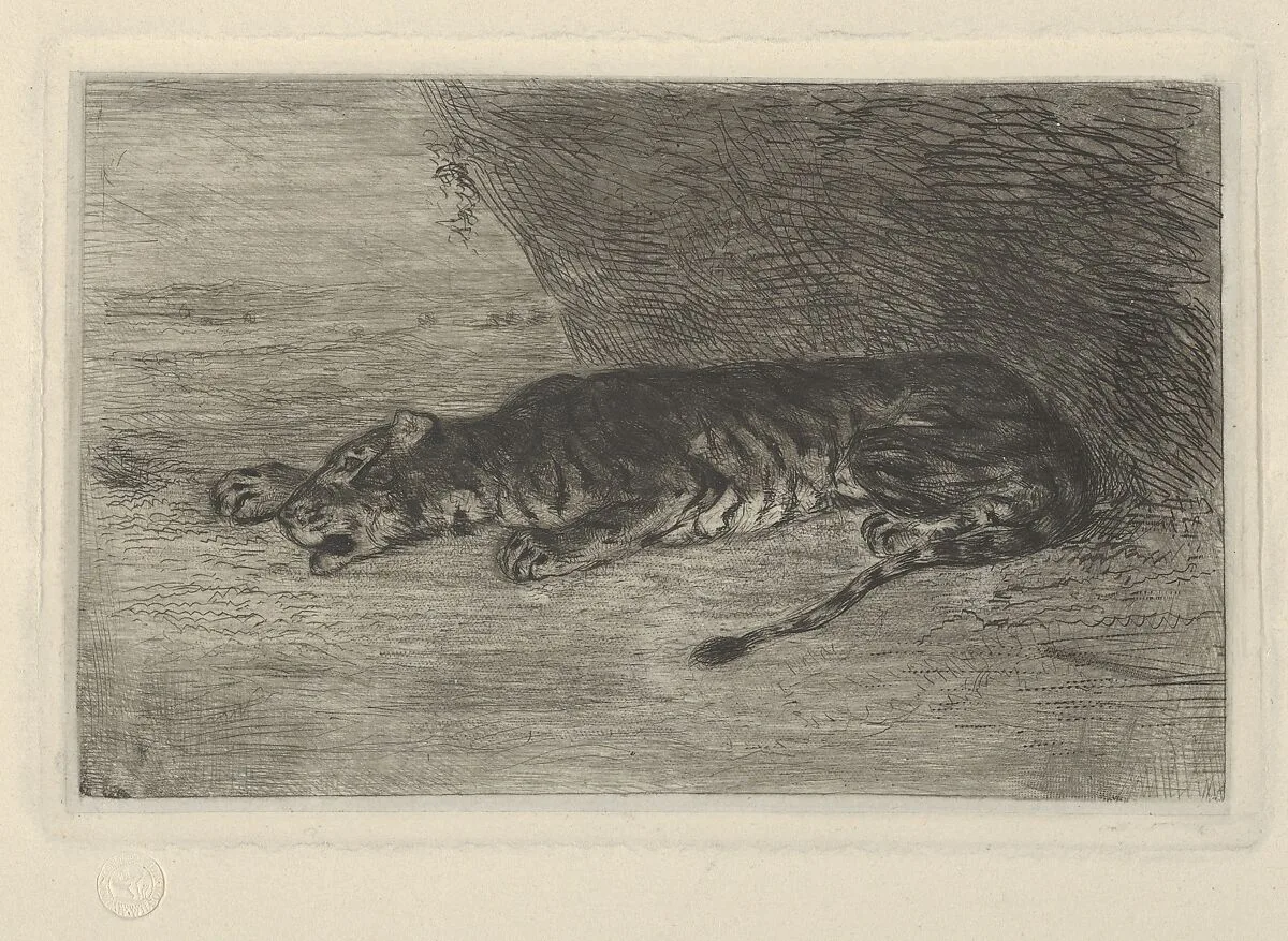 Tiger Lying at the Entrance of its Lair — Eugène Delacroix