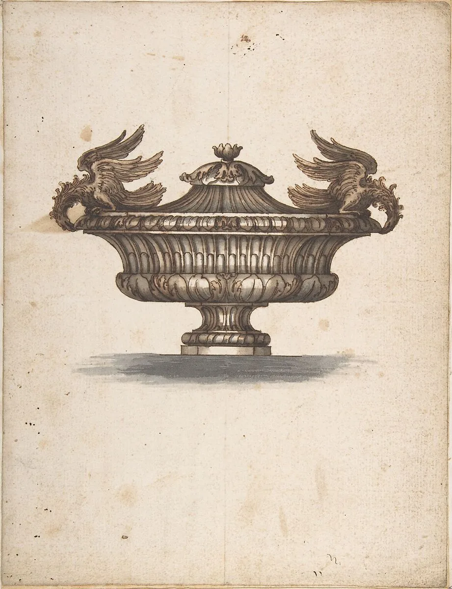 Design for a Covered Urn with Two Eagles — Anonymous, French, 17th century