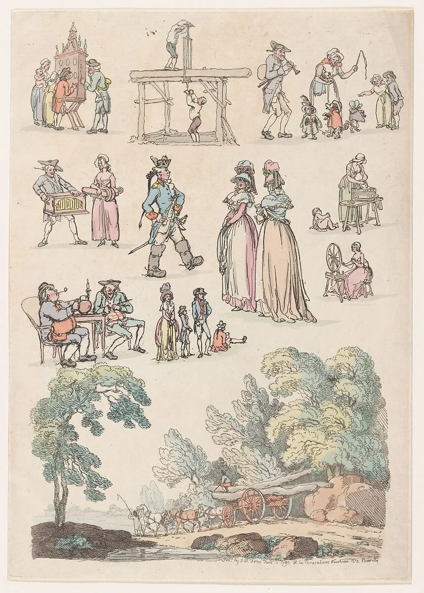 Plate 5, Outlines of Figures, Landscapes and Cattle...for the Use of Learners — Thomas Rowlandson|S. W. Fores