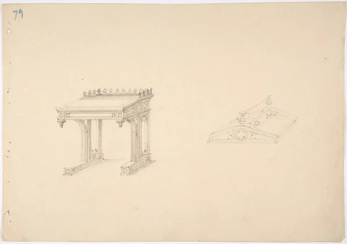 Design for a Gothic Desk and Tray — Anonymous, British, 19th century