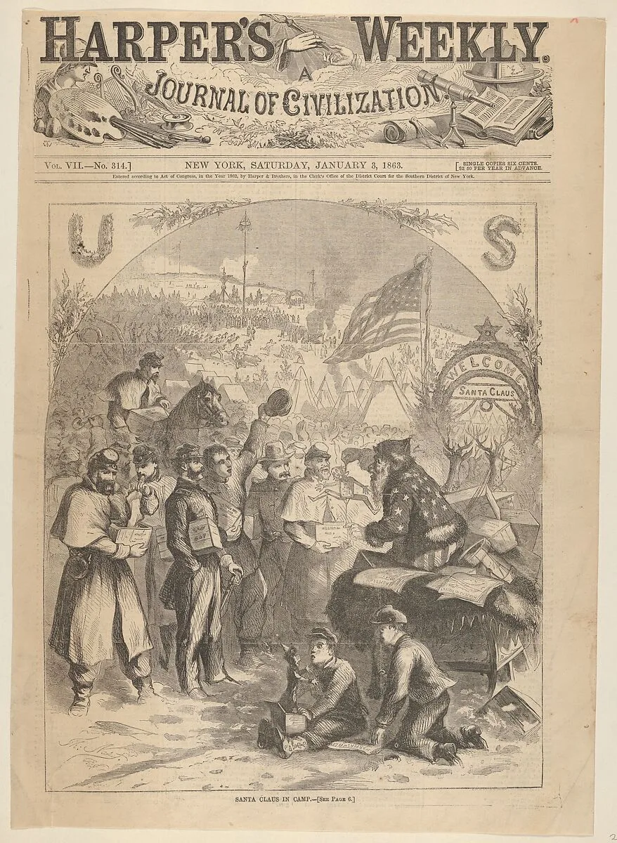 Santa Claus in Camp (from "Harper's Weekly," vol. 7, p. 1) — Thomas Nast|Harper's Weekly