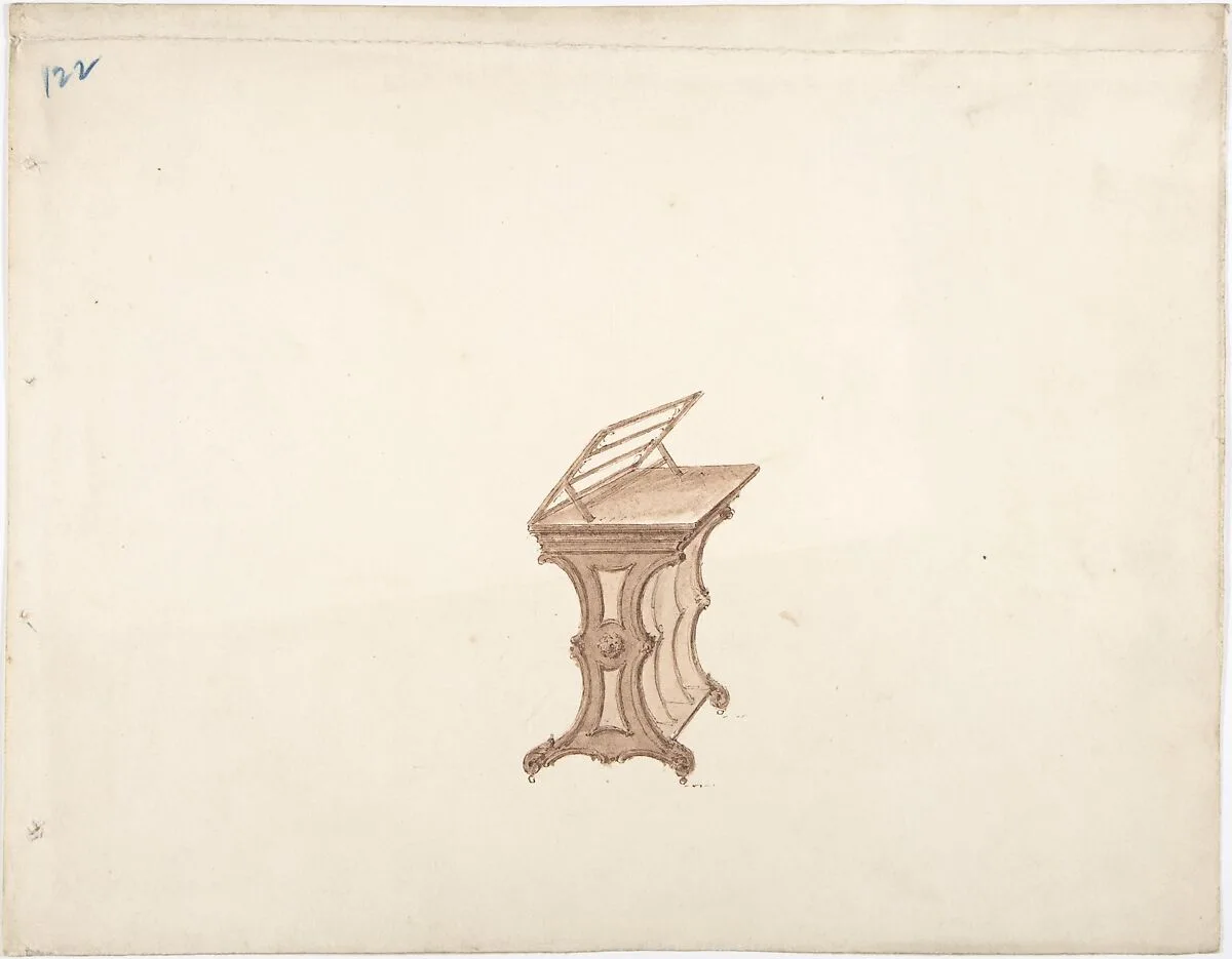 Design for a Bookstand on Casters — Anonymous, British, 19th century