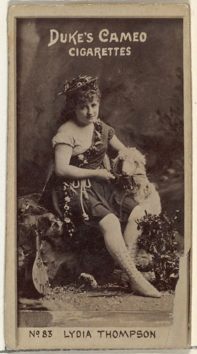 Card Number 83, Lydia Thompson, from the Actors and Actresses series (N145-4) issued by Duke Sons & Co. to promote Cameo Cigarettes — W. Duke, Sons & Co.