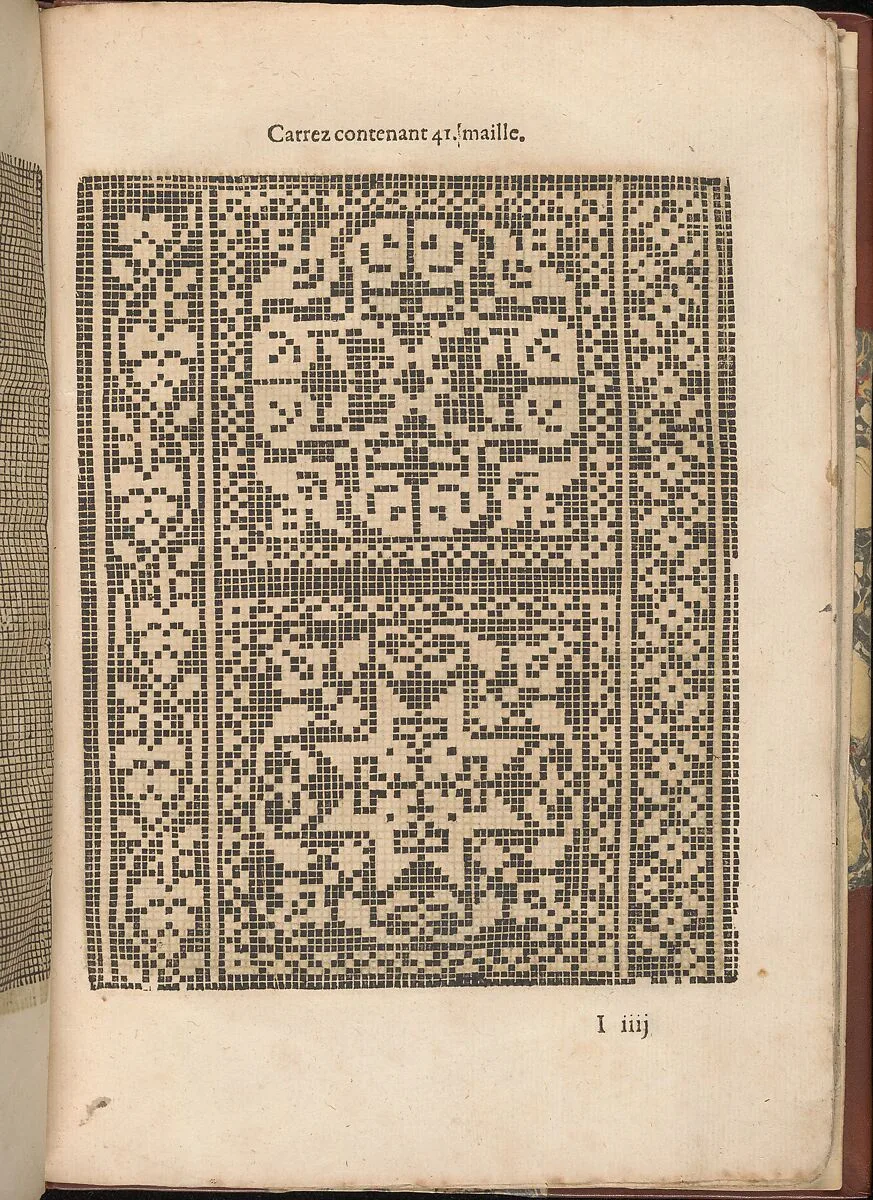Les Secondes Oeuvres, et Subtiles Inventions De Lingerie du Seigneur Federic de Vinciolo Venitien, page 36 (recto) — Federico de Vinciolo|Jean Le Clerc|Catherine de Bourbon