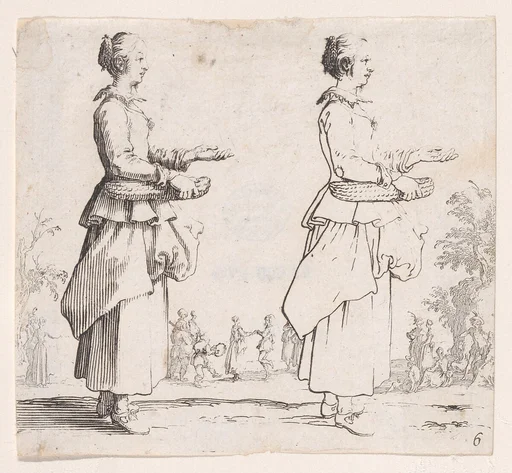 La Paysanne Tournée a Droite et Tenant un Panier (The Peasant Woman Turned to the Right and Holding a Basket), from Varie Figure (Various Figures), plate 6