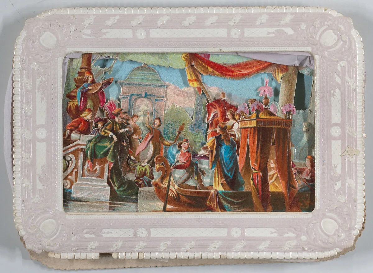 Valentine - Mechanical - scene of barge, troubadours, Temple of Hymen — Anonymous, German, 19th century