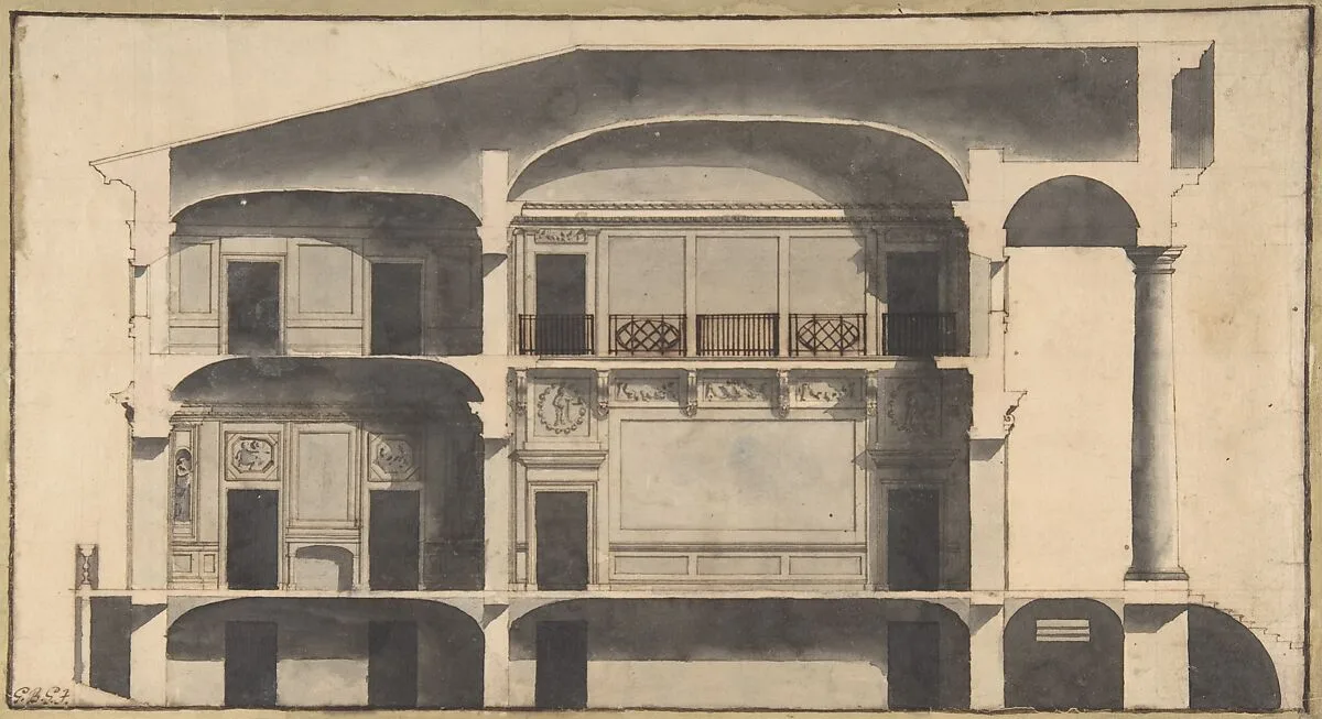 Section of a House with Portico Seen at Right. — Giovanni Battista Galliani