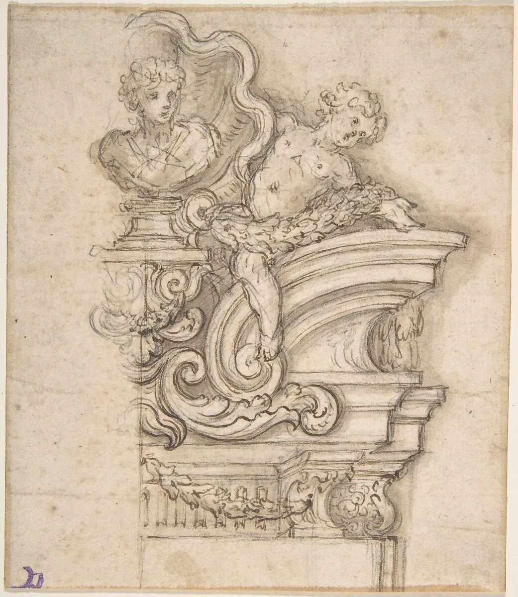Design for the Right Half of an Overdoor Decoration with a Bust — Giovanni Battista Foggini