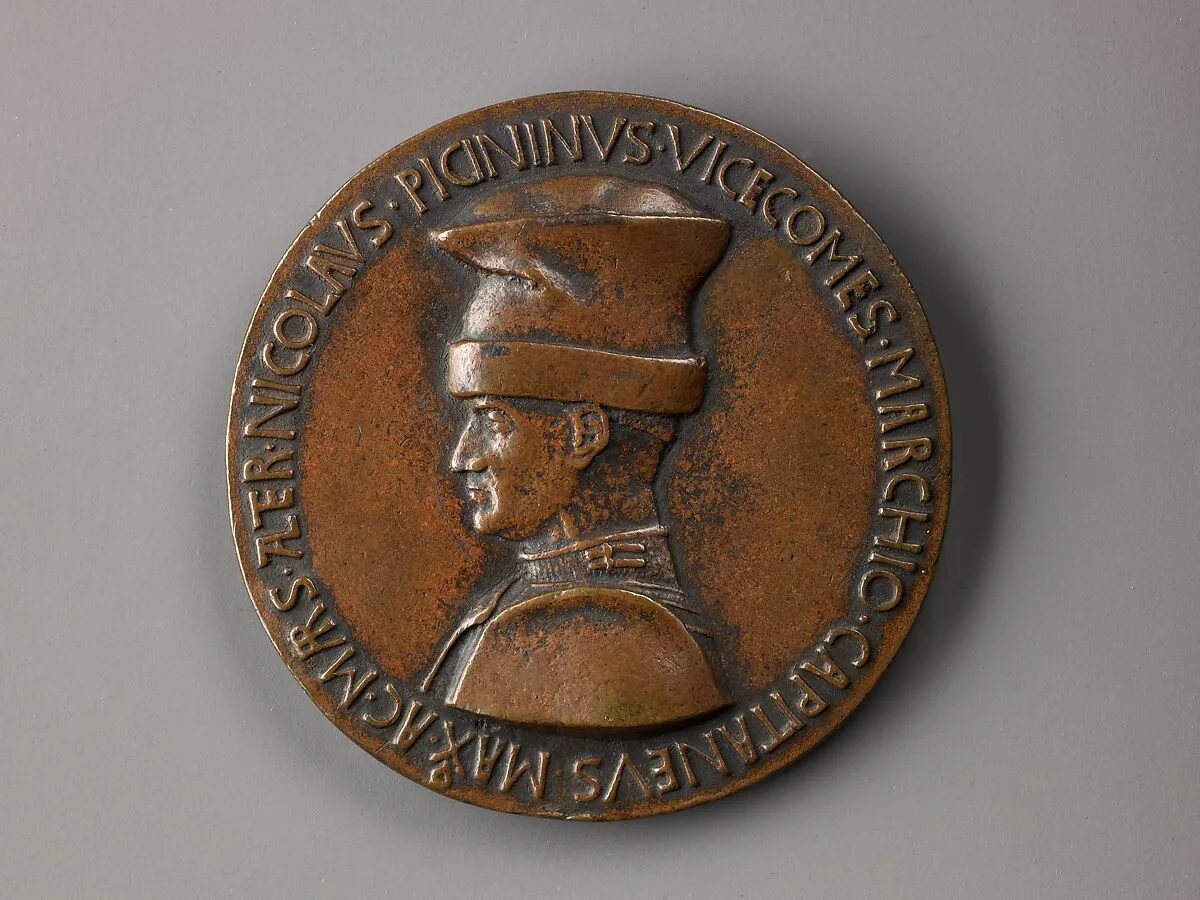 Portrait medal of Niccolò Piccinino (obverse); A Griffin (reverse) — Pisanello (Antonio Pisano)