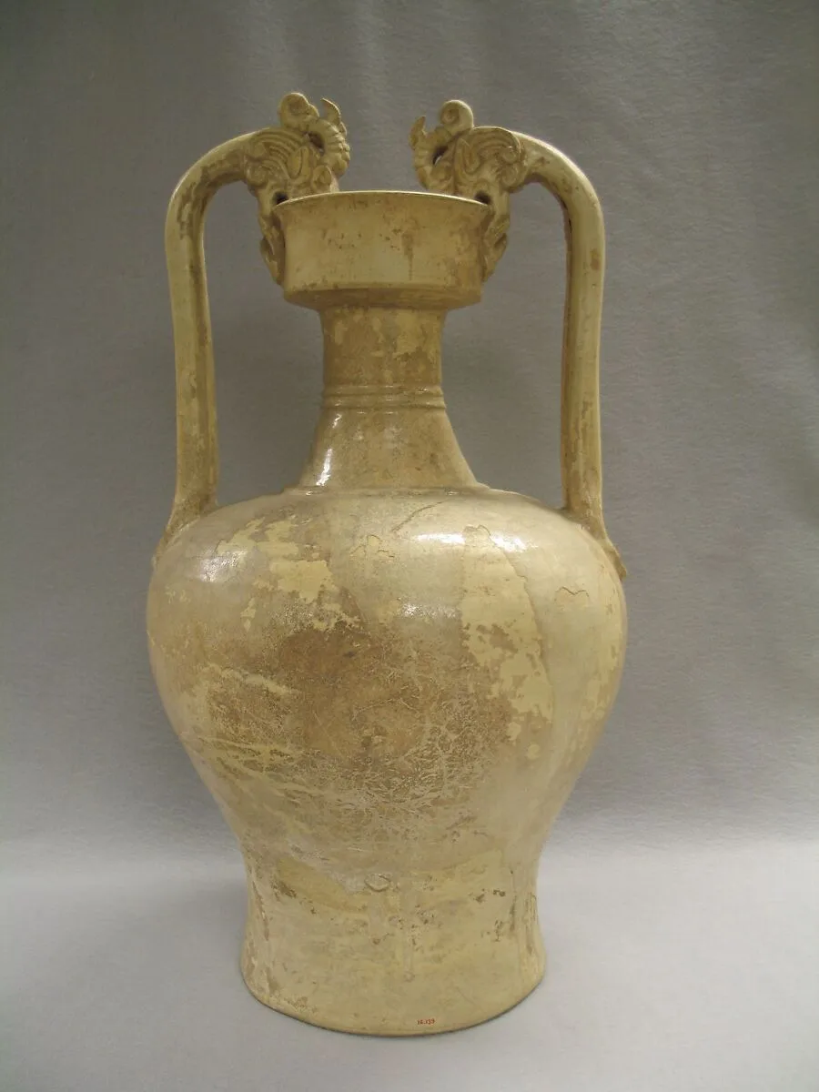 唐 釉陶雙龍耳壶|Jar with dragon-shaped handles — Unknown