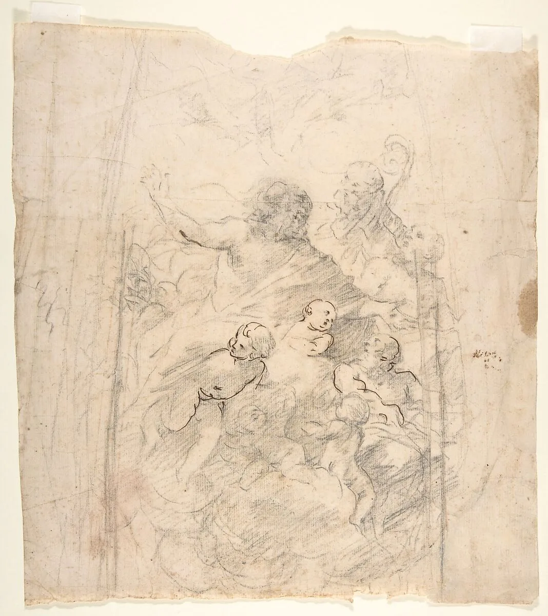 A Bearded Prophet in Glory Attended by a Bishop, Two Other Male Saints, and Angels (Design for a Section of a Dome) — Giovanni Lanfranco