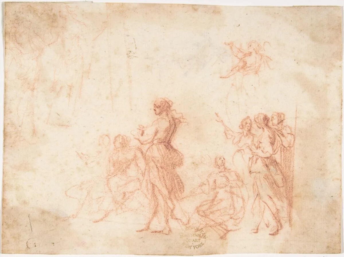 Group of Standing and Seated Female Figures (recto); Costumed Female Figure (verso) — Francesco Allegrini