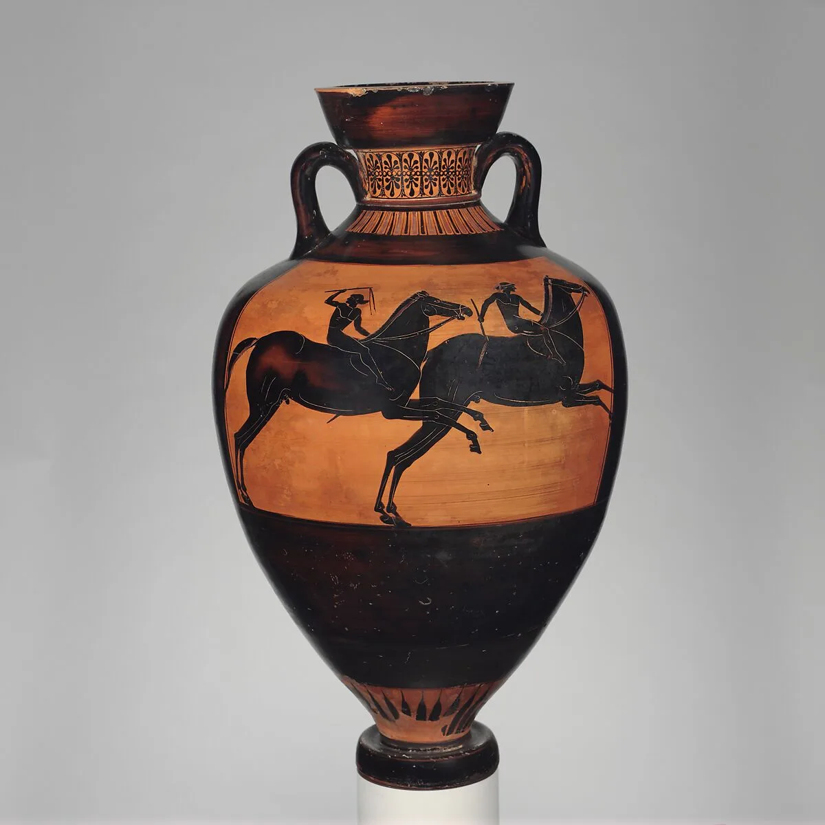 Terracotta Panathenaic prize amphora (jar) — Eucharides Painter