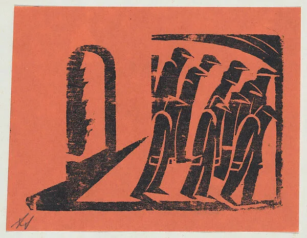 'The lockout', figures walking to the right, from the folio '13 Grabados' — David Alfaro Siqueiros