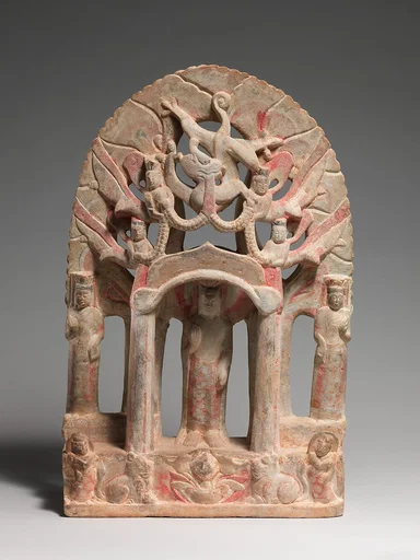 北齊  彩繪塗金石雕佛造像|Votive stele with Buddha and bodhisattvas