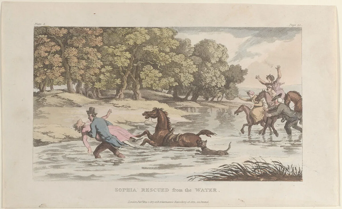 Sophia Rescued from the Water, from "The Vicar of Wakefield" — William Clowes|Thomas Rowlandson|Rudolph Ackermann, London|Oliver Goldsmith