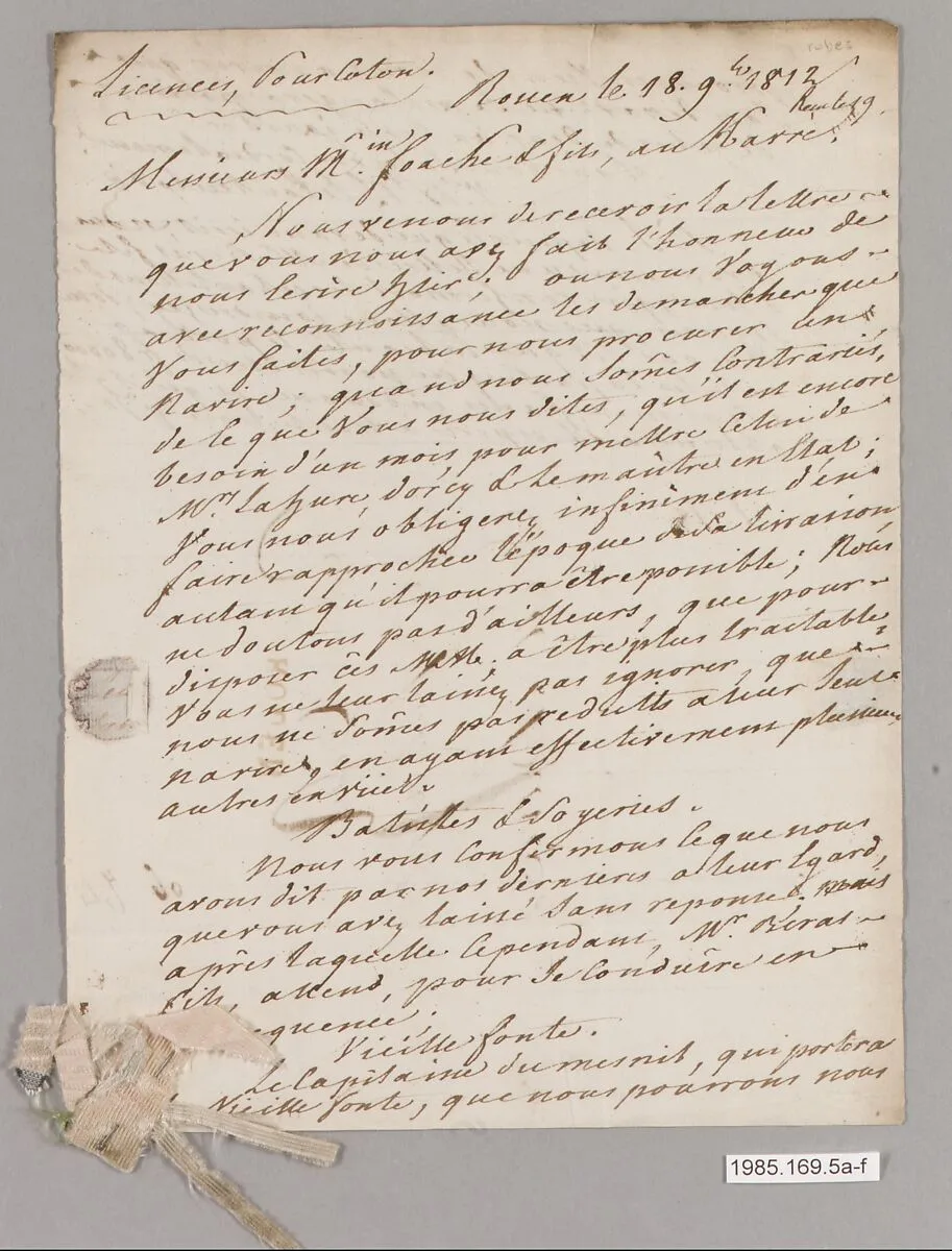 Textile swatch to accompany letter — Unknown